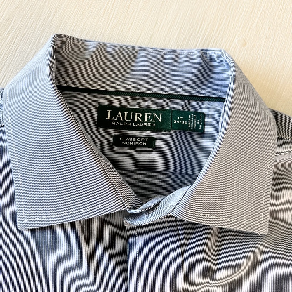 Lauren Ralph Lauren Non Iron Dress Shirt Mens 17 34/35 Blue Business Classic Fit